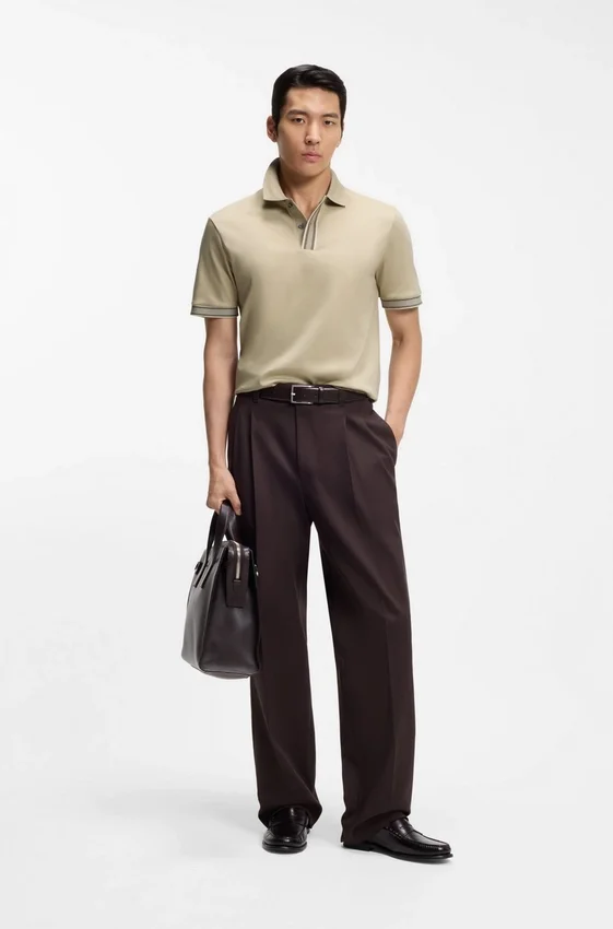 Striped-trim polo shirt in mercerised cotton Striped-trim polo shirt in mercerised cotton