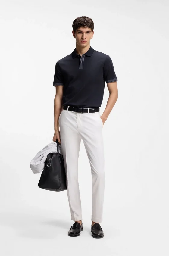 Striped-trim polo shirt in mercerised cotton Striped-trim polo shirt in mercerised cotton