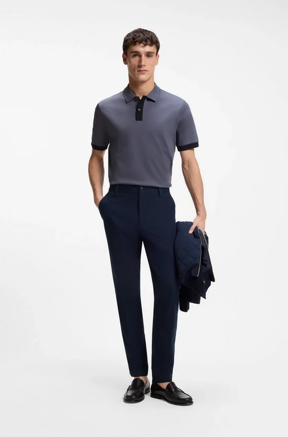 Striped-trim polo shirt in mercerised cotton Striped-trim polo shirt in mercerised cotton