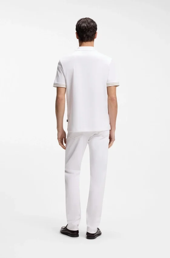 Striped-trim polo shirt in mercerised cotton Striped-trim polo shirt in mercerised cotton