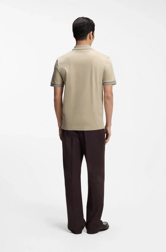 Striped-trim polo shirt in mercerised cotton Striped-trim polo shirt in mercerised cotton