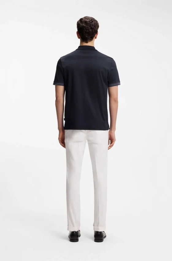 Striped-trim polo shirt in mercerised cotton Striped-trim polo shirt in mercerised cotton