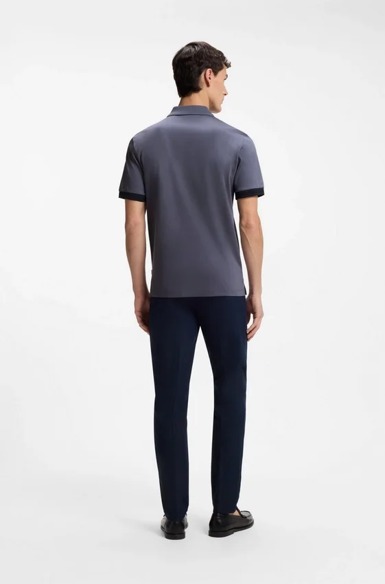 Striped-trim polo shirt in mercerised cotton Striped-trim polo shirt in mercerised cotton