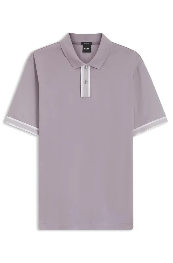Striped-trim polo shirt in mercerised cotton Striped-trim polo shirt in mercerised cotton