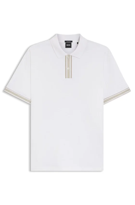Striped-trim polo shirt in mercerised cotton Striped-trim polo shirt in mercerised cotton