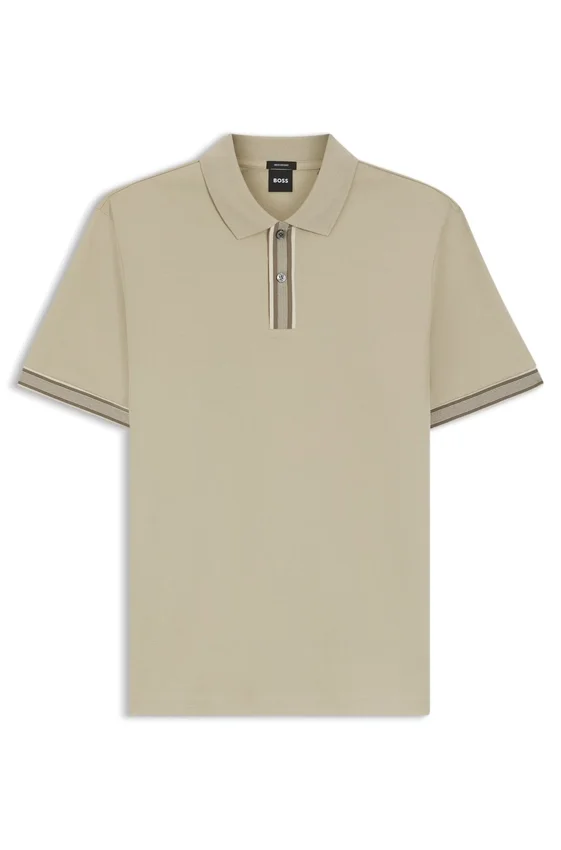 Striped-trim polo shirt in mercerised cotton Striped-trim polo shirt in mercerised cotton