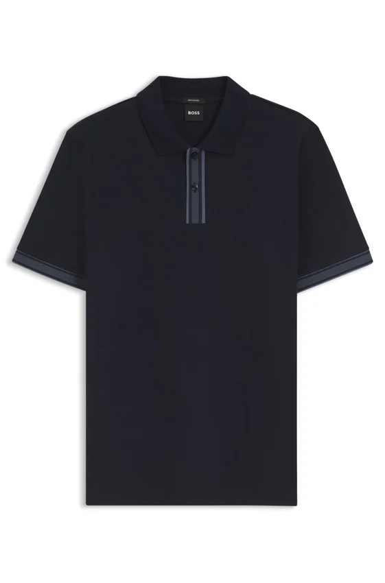 Striped-trim polo shirt in mercerised cotton Striped-trim polo shirt in mercerised cotton