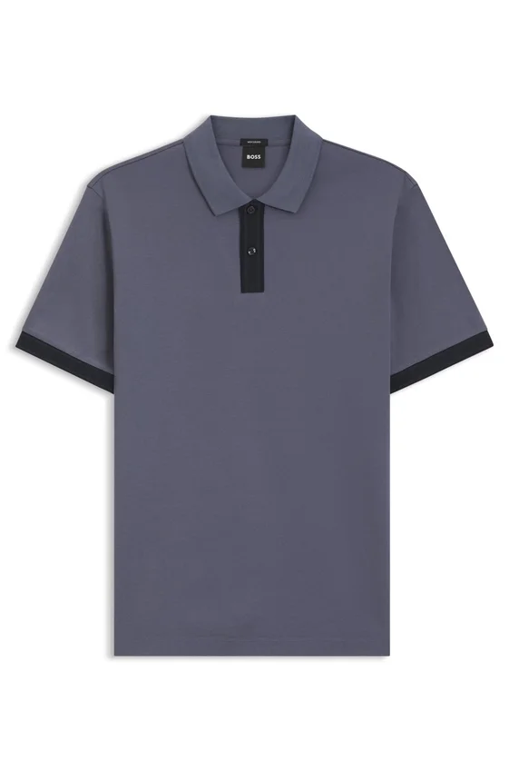 Striped-trim polo shirt in mercerised cotton Striped-trim polo shirt in mercerised cotton