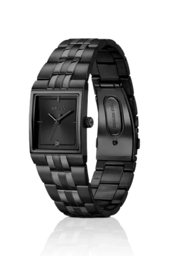 Strivo black-plated watch with stripe effect