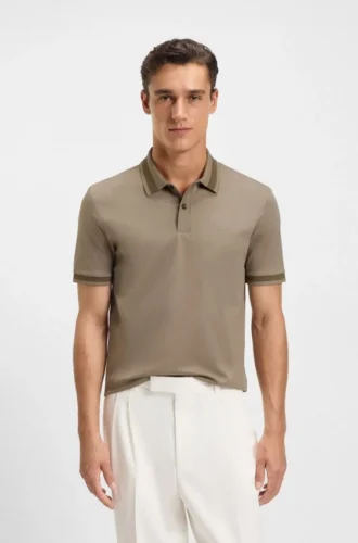 Structured-trim slim-fit polo shirt in mercerised cotton
