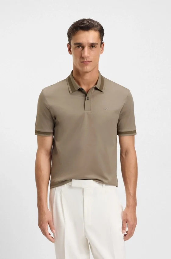 Structured-trim slim-fit polo shirt in mercerised cotton Structured-trim slim-fit polo shirt in mercerised cotton