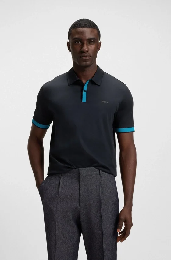 Structured-trim slim-fit polo shirt in mercerised cotton Structured-trim slim-fit polo shirt in mercerised cotton