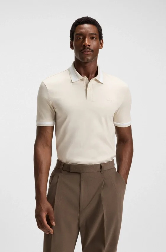 Structured-trim slim-fit polo shirt in mercerised cotton Structured-trim slim-fit polo shirt in mercerised cotton
