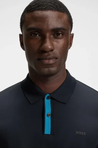 Structured-trim slim-fit polo shirt in mercerised cotton