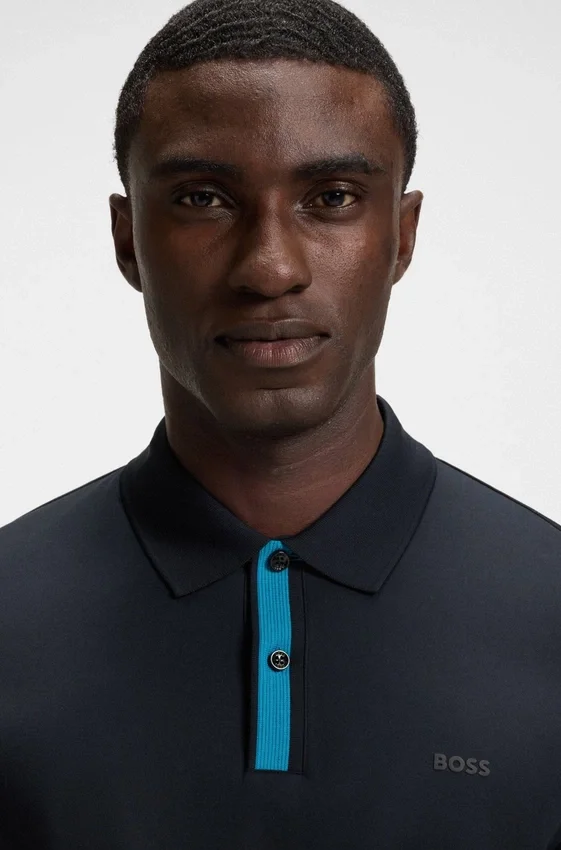 Structured-trim slim-fit polo shirt in mercerised cotton Structured-trim slim-fit polo shirt in mercerised cotton