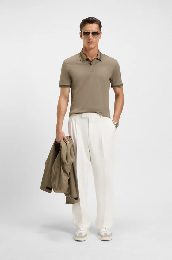Structured-trim slim-fit polo shirt in mercerised cotton Structured-trim slim-fit polo shirt in mercerised cotton