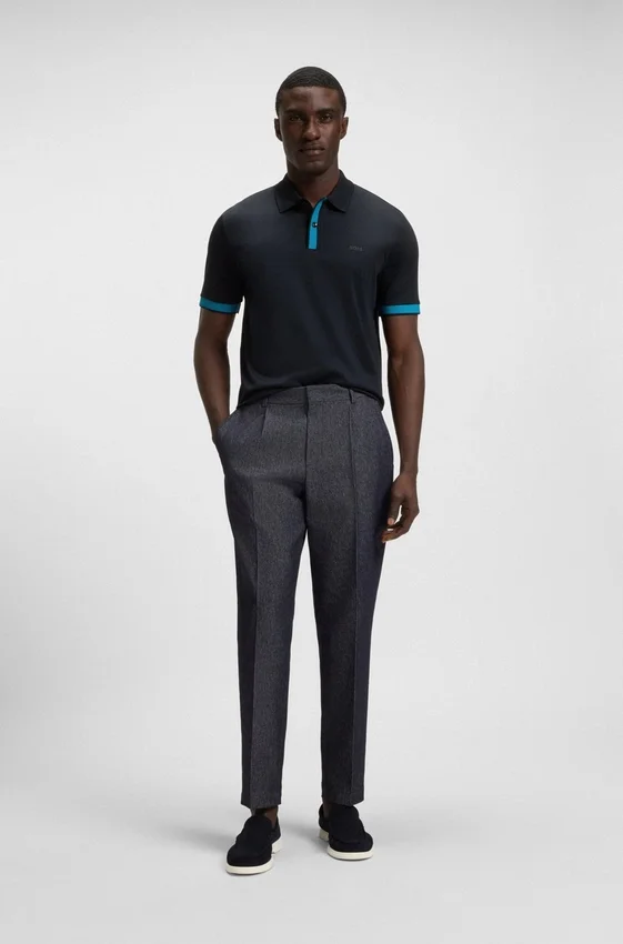 Structured-trim slim-fit polo shirt in mercerised cotton Structured-trim slim-fit polo shirt in mercerised cotton