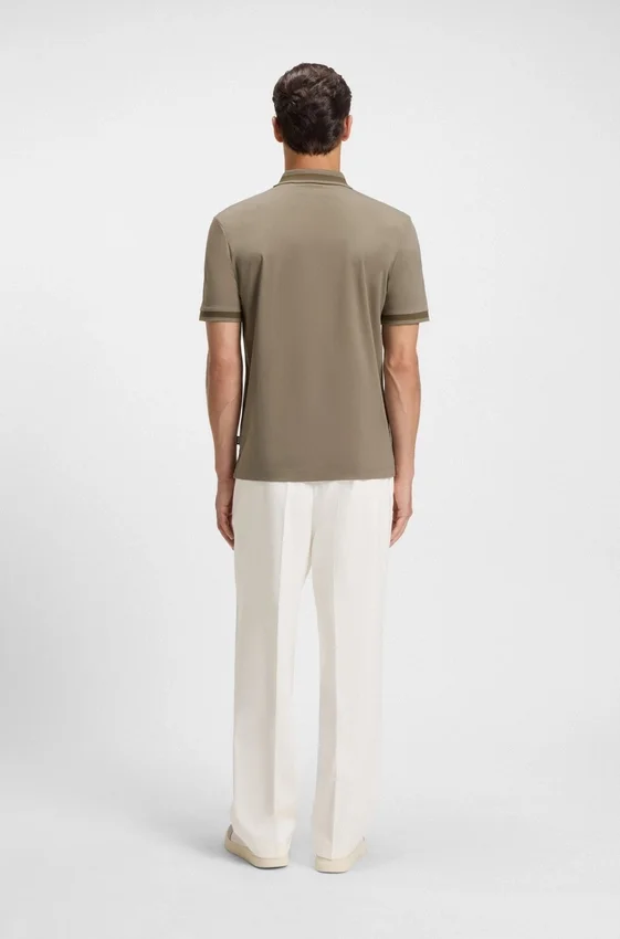 Structured-trim slim-fit polo shirt in mercerised cotton Structured-trim slim-fit polo shirt in mercerised cotton