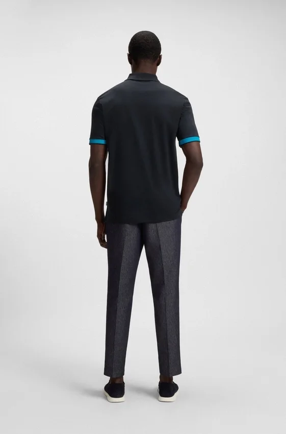 Structured-trim slim-fit polo shirt in mercerised cotton Structured-trim slim-fit polo shirt in mercerised cotton
