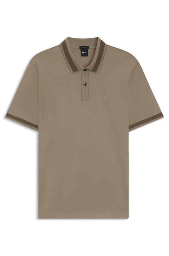 Structured-trim slim-fit polo shirt in mercerised cotton Structured-trim slim-fit polo shirt in mercerised cotton