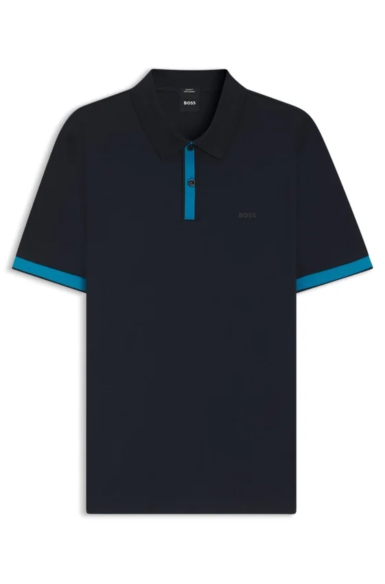 Structured-trim slim-fit polo shirt in mercerised cotton Structured-trim slim-fit polo shirt in mercerised cotton