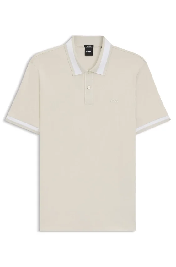 Structured-trim slim-fit polo shirt in mercerised cotton Structured-trim slim-fit polo shirt in mercerised cotton