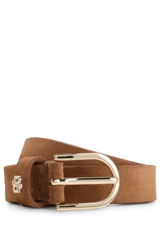 Suede belt with gold-tone Double B monogram