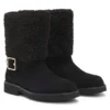 Suede biker boots with faux-fur trim