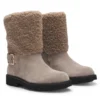 Suede biker boots with faux-fur trim