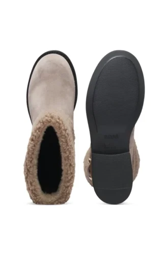 Suede biker boots with faux-fur trim