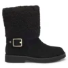 Suede biker boots with faux-fur trim