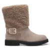Suede biker boots with faux-fur trim