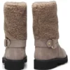 Suede biker boots with faux-fur trim