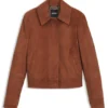 Suede jacket with covered zipper closure