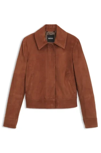 Suede jacket with covered zipper closure
