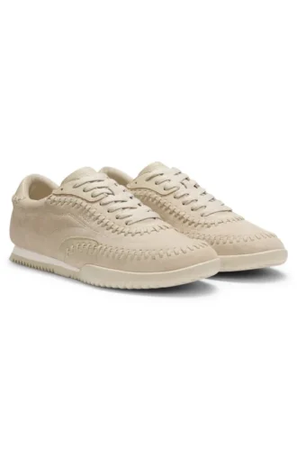 Suede-leather trainers with whipstitching
