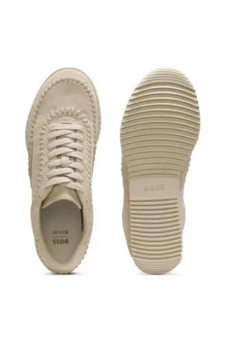 Suede-leather trainers with whipstitching
