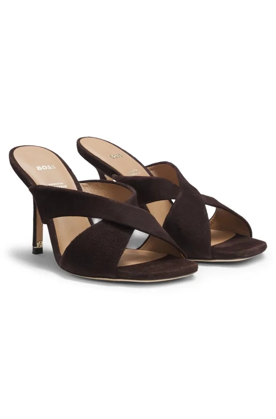 Suede sandals with crossover straps Suede sandals with crossover straps