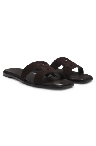 Suede slides with stitched Double B monogram