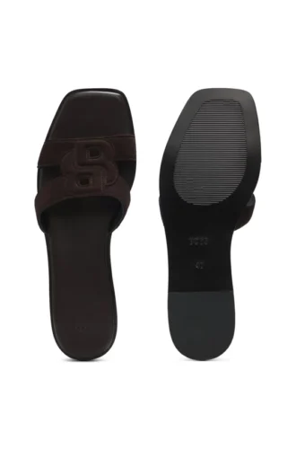 Suede slides with stitched Double B monogram