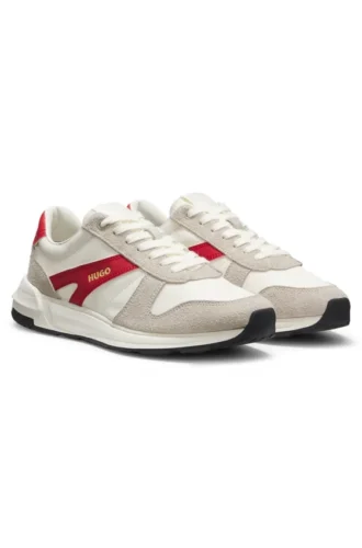 Suede-trim sneakers with logo details
