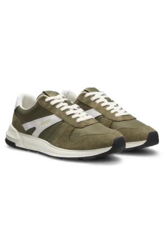 Suede-trim sneakers with logo details