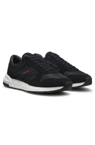 Suede-trim sneakers with logo details