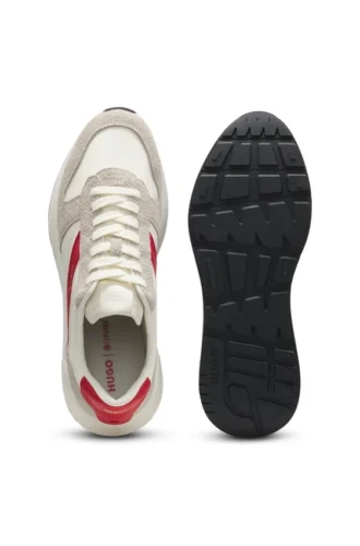 Suede-trim sneakers with logo details