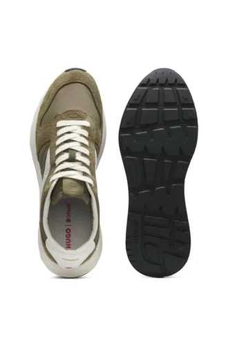Suede-trim sneakers with logo details