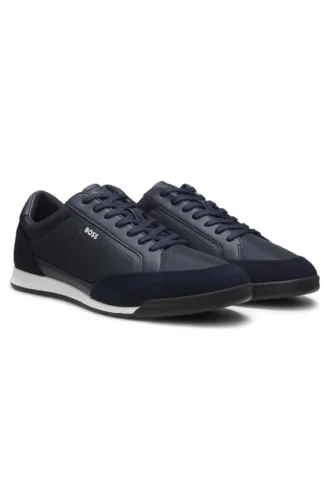 Suede-trim sneakers with ribbed sole