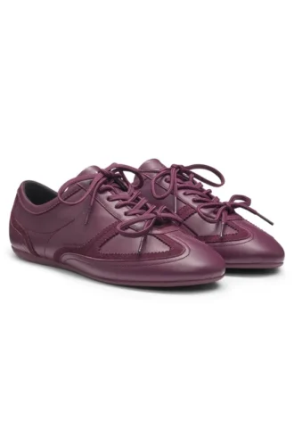 Suede-trim trainers in nappa leather