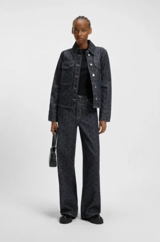 Super-wide-leg jeans in geometric-print denim