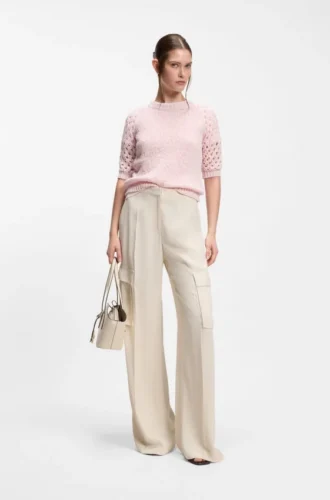 Sweater with open-knit sleeves