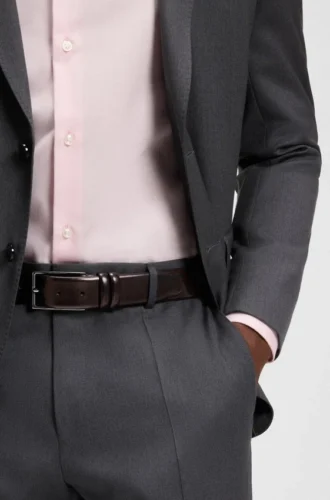 Tanned-leather belt with pin buckle